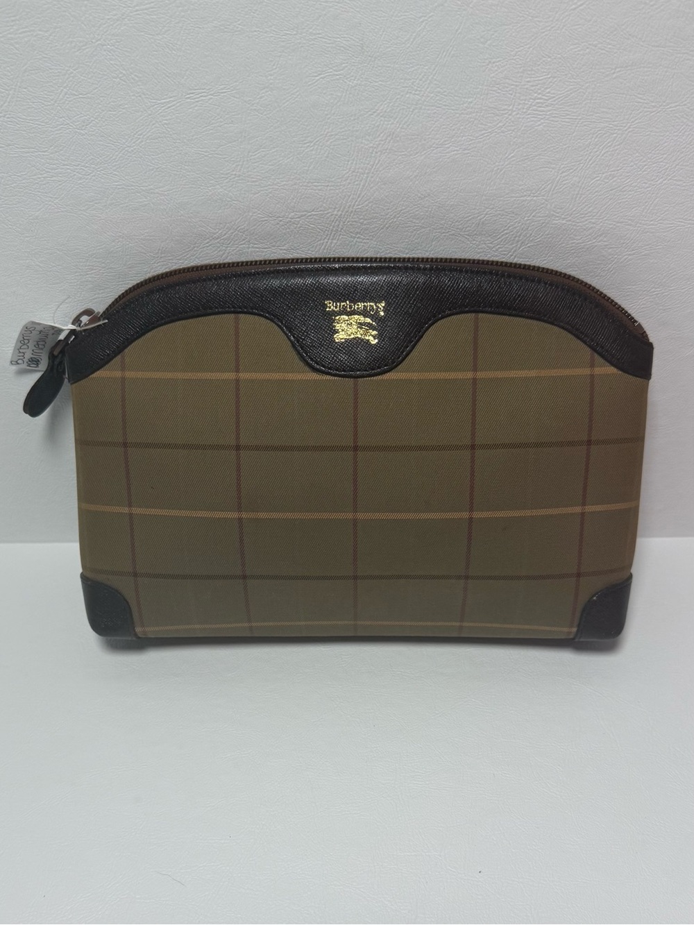 Burberrys Vintage Olive Check Travel Pouch